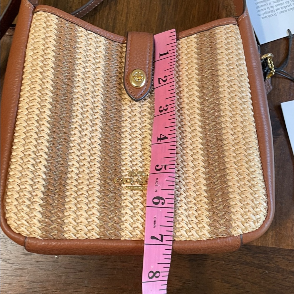 COACH Hadley Brown and Natural Woven Straw Crossbody Bag - Picture 8 of 9